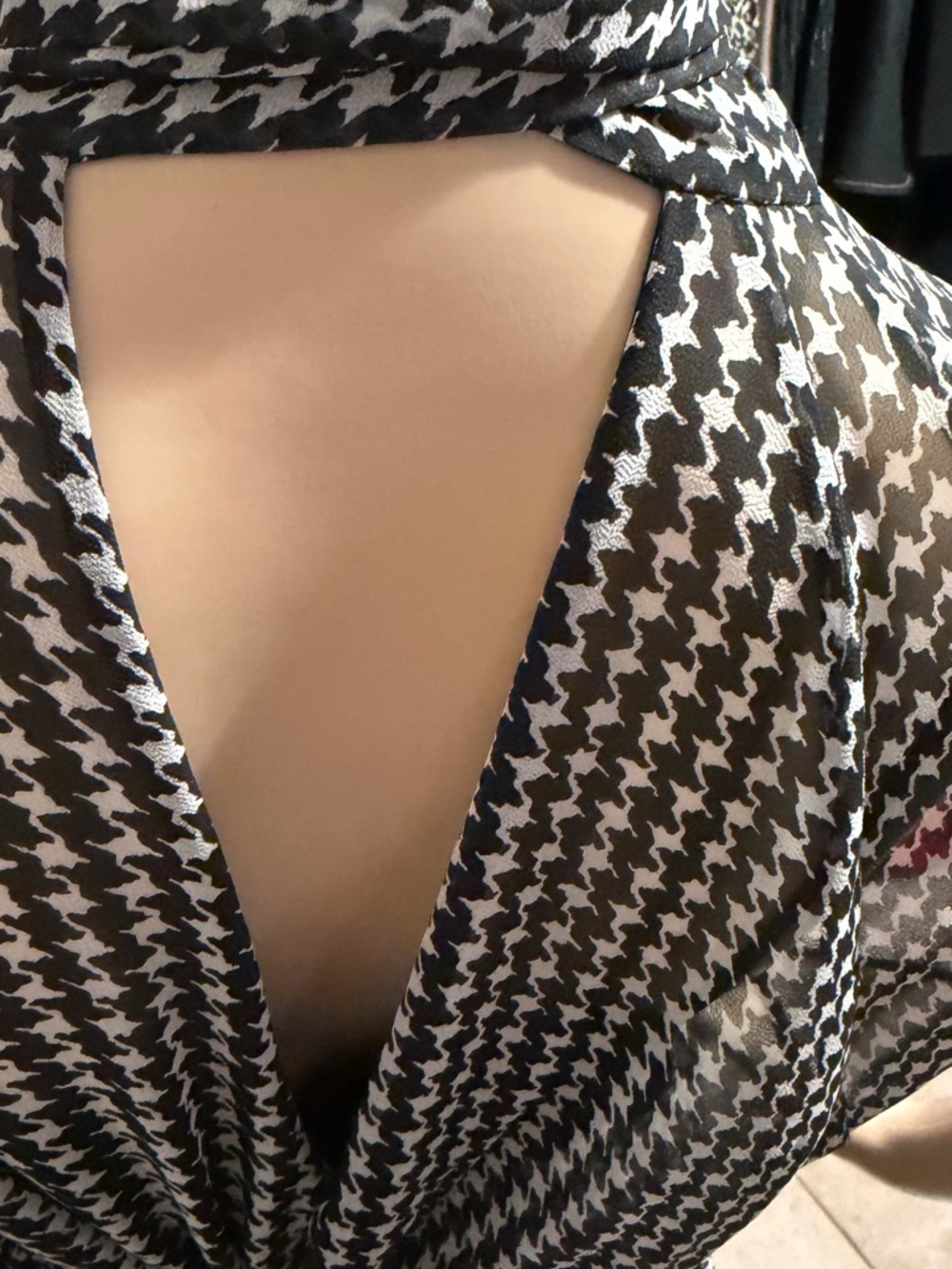 Black & White Houndstooth Maxi Dress with Tie Neck - Picture 7 of 11